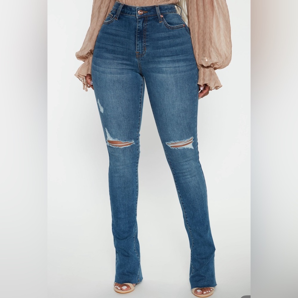 Best stretch ripped high rise bootcut jeans - dark wash